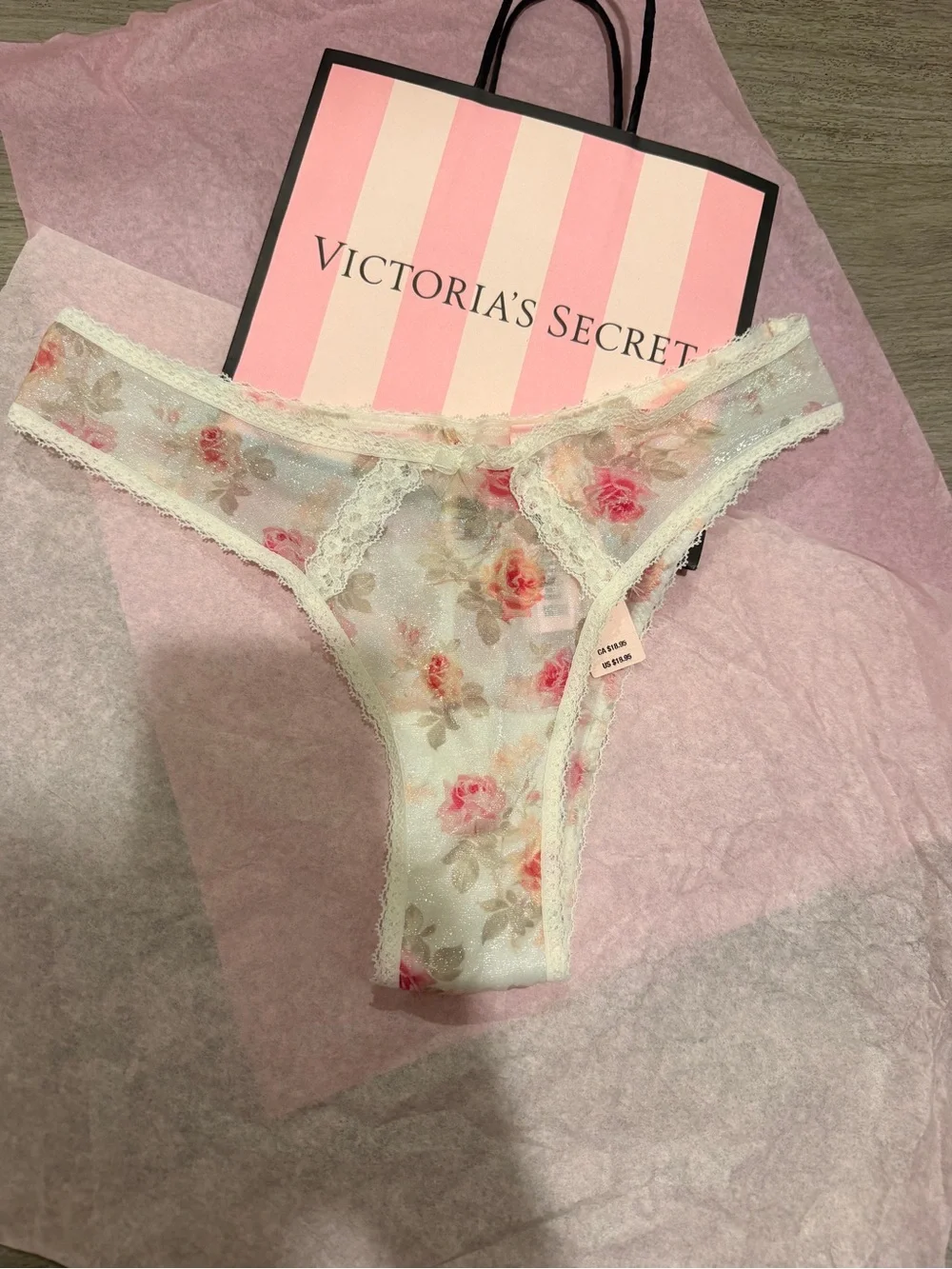 New VS DREAM ANGELS Sheer Shimmer Lace-Trim Panty S